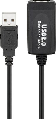 Kábel USB 2.0 A-A M/F 10m, High Speed, čierny, predlžovací, aktívny