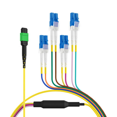 Fiber kábel MTP/APC (F)- 4x LC Duplex (M), 10m OS2(9/125µm), LSOH, 3mm, Trunk Cable, žltý