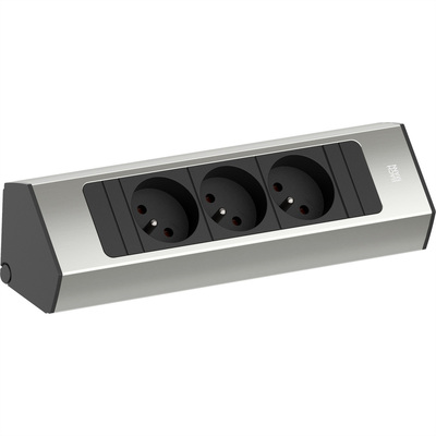 CASIA2 3xUTE 230V, 2m kábel 1.5mm², vidlica CEE7/7, Hliník, nerezová farba