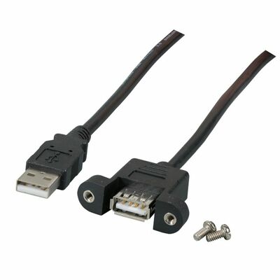 Kábel USB 2.0 A-A M/F 0.5m, High Speed, predlžovací, čierny, s panelovým konektorom