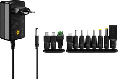 Adaptér NTS 2250mA Univerzálny 3-12V, 27W, 1.8m kábel, konektory: DC, USB(mini, micro, A, C), čierny
