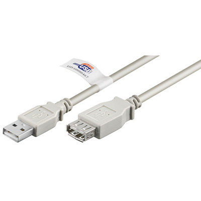 Kábel USB 2.0 A-A M/F 5m, High Speed, sivý, predlžovací, CERT