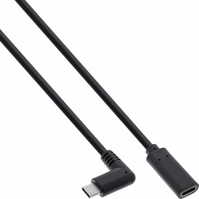 Kábel USB 3.1 Typ C CM/CF 1m, Super Speed (Power Delivery 20V3A), čierny, predlžovací, uhlový 90°