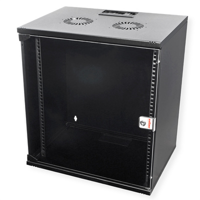 19" Rack na stenu 12U, čierny, 595x540x400 mm (HxWxD), RAL 9005, BASIC