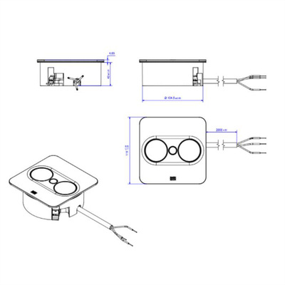 TWIST2 SQUARE 1xUTE 230V, nabíjačka (USB A + USB C), 2m kábel 1.5mm², vidlica CEE7/7, biela