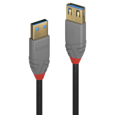 Kábel USB 3.2 Gen 1, A-A M/F 3m, 5Gbps, predlžovací, čierny, Anthra Line, pozl. konektor