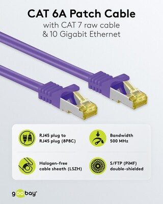 S/FTP (PiMF) Patchkábel LSOH 1m cat.7, fialový, Cu