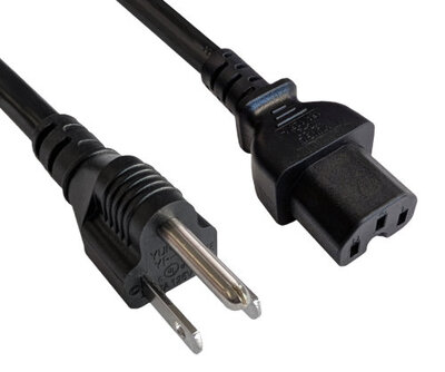 Kábel sieťový 230V, vidlica (YP-12) US priama - C15, 1.8m, 2.08mm², 10A, čierny