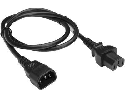 Kábel sieťový 230V predlžovací, C14 - C15, 1m, 0.75mm², 10A, čierny