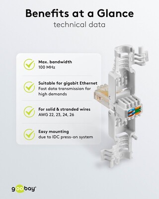 Konektor 8/8 RJ45 cat.5e, netienený, biely, beznástrojový (toolless)