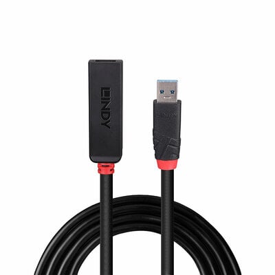 Kábel USB 3.2 Gen 1, A-A M/F 10m, 5Gbps, predlžovací, čierny, aktívny, Slim, reťazitelný