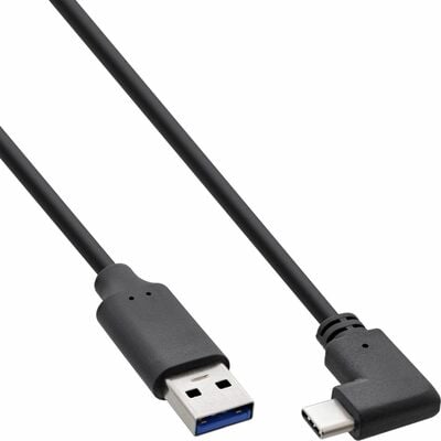 Kábel USB 3.1 AM/CM (3.1 Typ C) 0.5m, Super Speed+, (Power Delivery 20V3A), čierny, zahnutý 90°