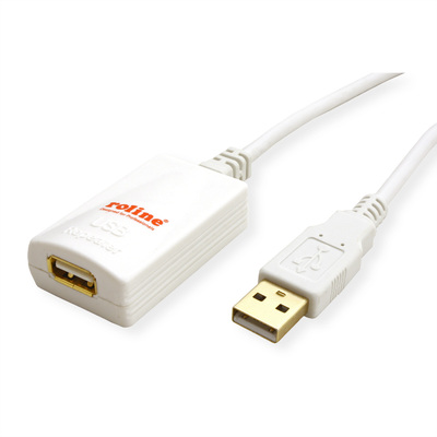 Kábel USB 2.0 A-A M/F 5m, High Speed, predlžovací, biely, aktívny
