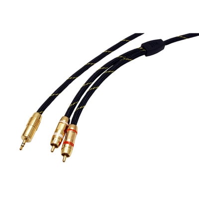 Kábel 3.5mm stereo/2xCinch M/M, 10m, čierny/zlatý, pozl. konektor, Gold