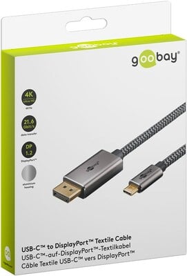 Kábel USB 3.1 Typ C na DisplayPort M/M 1m, gen.2, 4K2K@60Hz, čierny/sivý, oplet, pozl. konektor