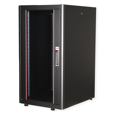 19" Rack na podlahu 22U, 1125x600x800mm (HxWxD), BASIC, sklenené dvere, čierny