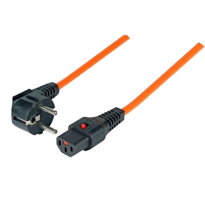Kábel sieťový 230V, vidlica (CEE7/7) lomená - C13 so zámkom, 3m, 1.00mm2, 10A, čierny