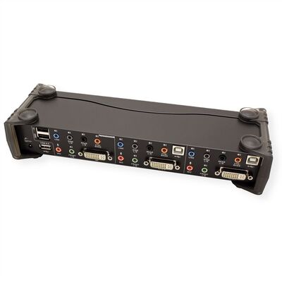 KVM switch/prepínač 2PC, DVI-D, USB, USB hub, audio 5.1, Hotkeys, Pushbuttons
