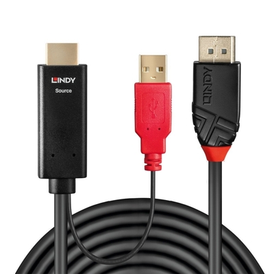 Kábel HDMI na DisplayPort M/M 1m, jednosmerný, 4K@30Hz, 10.2Gbit/s, USB napájanie, čierny, Aktívny§§