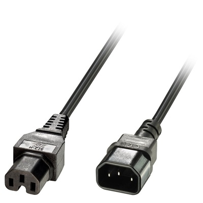 Kábel sieťový 250V predlžovací, C14 - C15, 2m, 1.00mm², 10A, čierny