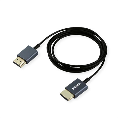Kábel HDMI M/M 2m, Ultra High Speed+Eth, 4K@60Hz, HDMI 2.0, 18G, G pozl. kon., čierny, Slim