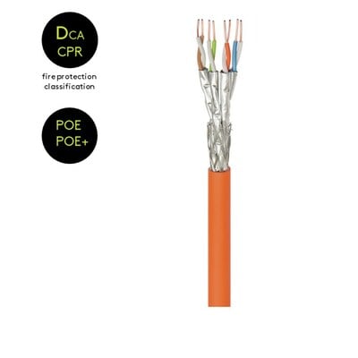 S/FTP (PiMF) drôt LSOH 500m cat.7a, CPR Dca, AWG23, 1000Mhz, 10GBase-T, oranžový, meď