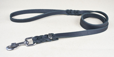 Vodítko s uškom, 10mm/130cm, chrómová karabína, koža, čierne