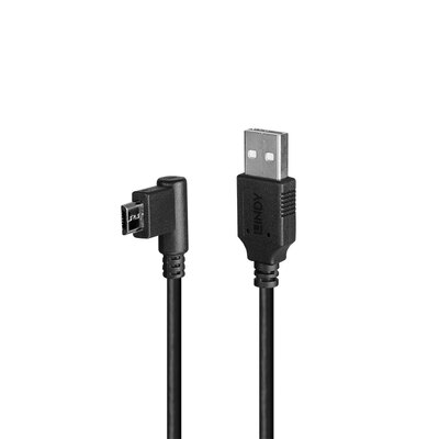 Kábel USB 2.0 A-MICRO-B M/M 2m, High Speed, čierny, zahnutý doľava 90°