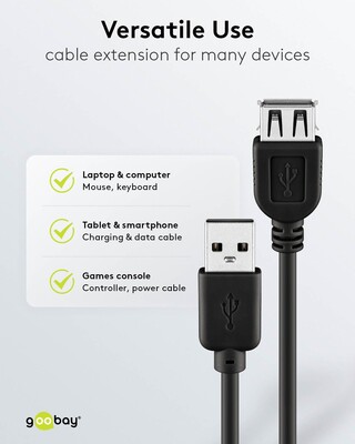 Kábel USB 2.0 A-A M/F 0.6m, High Speed, predlžovací, čierny