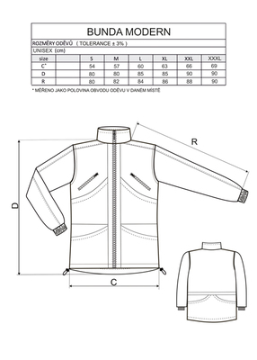 Vetrovka MODERN s podšívkou, bez kapucňe, unisex, čierna L