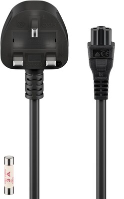 Kábel sieťový 230V pre notebook, vidlica (BS1363A) UK lomená - C5, 1.8m, 0.75mm², 2.5A, čierny