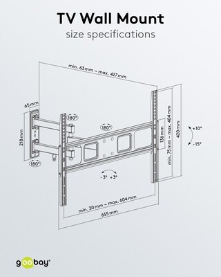 Držiak pre TV 37-70" na stenu, max 35kg, rameno 427mm, VESA do 600x400, čierny
