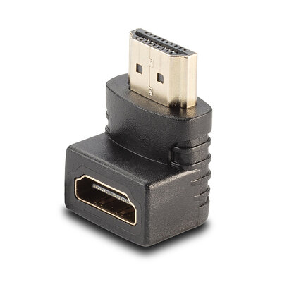 Uhlový adaptér HDMI M/F 90°, smerom dole, 4K@60Hz, čierny, pozl. kon.