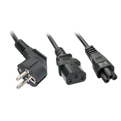 Kábel sieťový 230V, vidlica (CEE7/7) lomená - 1x C13 + 1x C5 , 2m, 1.00mm2, Y-Kábel, čierny