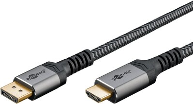 Kábel DisplayPort na HDMI M/M 1m, jednosmerný, 4K@60Hz UHD, audio, čierny/sivý, pozl. konektor