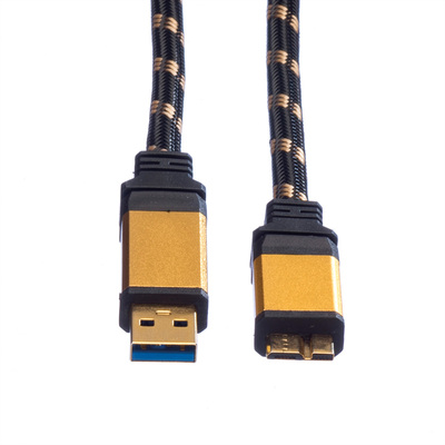 Kábel USB 3.2 Gen 1, A-MICRO-B(3.0) M/M 2m, 5Gbps, čierny/zlatý, Gold, pozl. konektor
