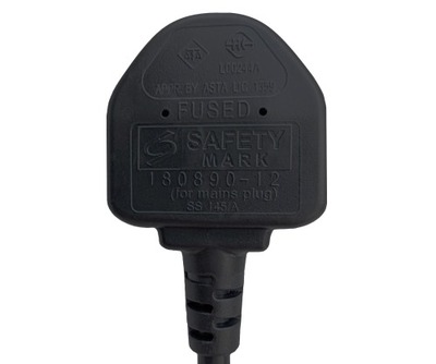 Kábel sieťový 230V, vidlica (BS1363A) UK lomená - C15, 1.8m, 1.00mm², 10A poistka, čierny