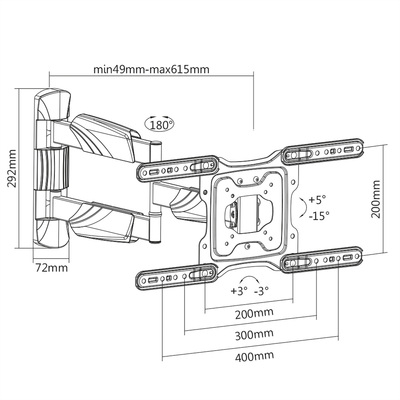 Držiak pre monitor / TV 23-55" na stenu, max 35kg, rameno 610mm, VESA do 400x400, čierny