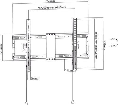 Držiak pre TV 37-70" na stenu, max 70kg, s náklonom +3° / -12°, VESA do 600x400, čierny