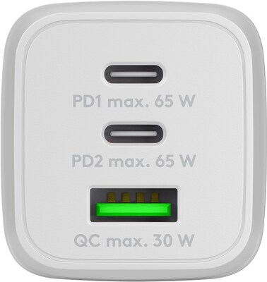 Nabíjačka USB 230V 3port, 1xUSB A, 2xUSB Typ C, 65W, Power Delivery, GaN, biela