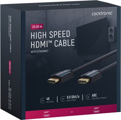 Kábel HDMI M/M 20m, High Speed+Eth, 4K@60Hz, HDMI 2.0, 18G, pozl. konektor, modrý, C