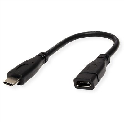 Kábel USB 3.2 Gen 2, Typ C CM/CF 0.15m, 10Gbps, PD 100w 20V5A, predlžovací, čierny