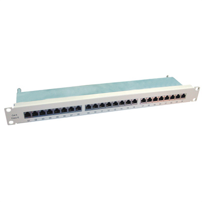 19" Patch panel 24port cat.6, tienený s uzemnením, celokovový, 1U, sivý