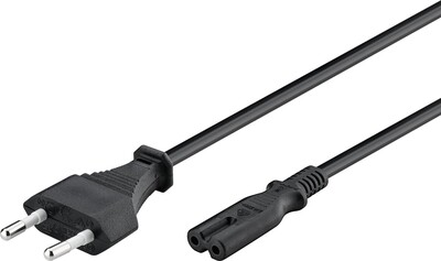 Kábel sieťový 230V, 2pin vidlica (CEE7/16) priama - C7 (2pin), 1.8m, 0.75mm², 2.5A, čierny