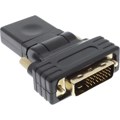 Adaptér HDMI/DVI-D F/M, priamy, 1920x1200@60Hz, čierny, pozl. konektor, otočný 90°