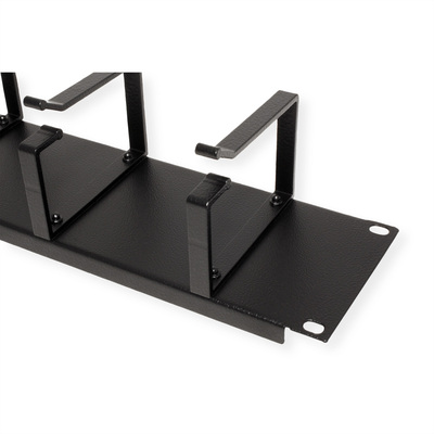 19" Panel vyväzovací, organizér 2U, lišta 5x oko (Typ G) 85x60mm, kovový, čierny RAL9005