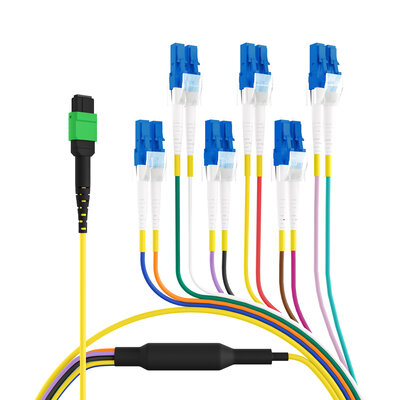 Fiber kábel MTP/APC (F)- 6x LC Duplex (M), 15m OS2(9/125µm), LSOH, 3mm, Trunk Cable, žltý