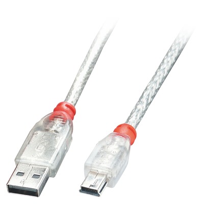 Kábel USB 2.0 A-MINI-B 5pin M/M 2m, High Speed, transparentný
