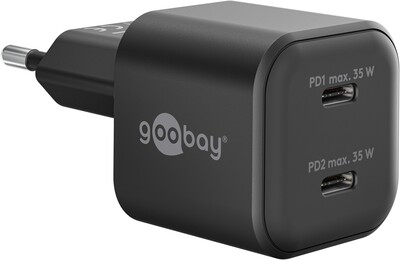 Nabíjačka USB 230V 2port, 2xUSB Typ C, 35W, Power Delivery, GaN, čierna