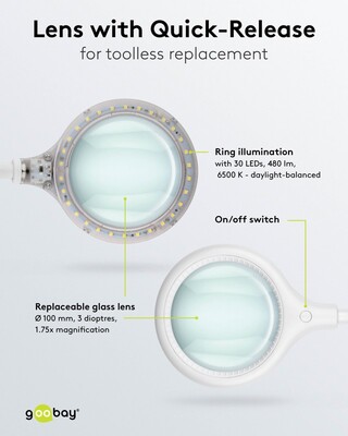 Stolná lupa s LED podsvietením, s úchytom na "štipec", zväčšenie 1.75x, biela